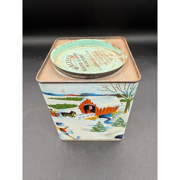 Vintage Waleeco Hard Candy Winter Scene Advertising Tin Can Box - D5 - Picture 5 of 9